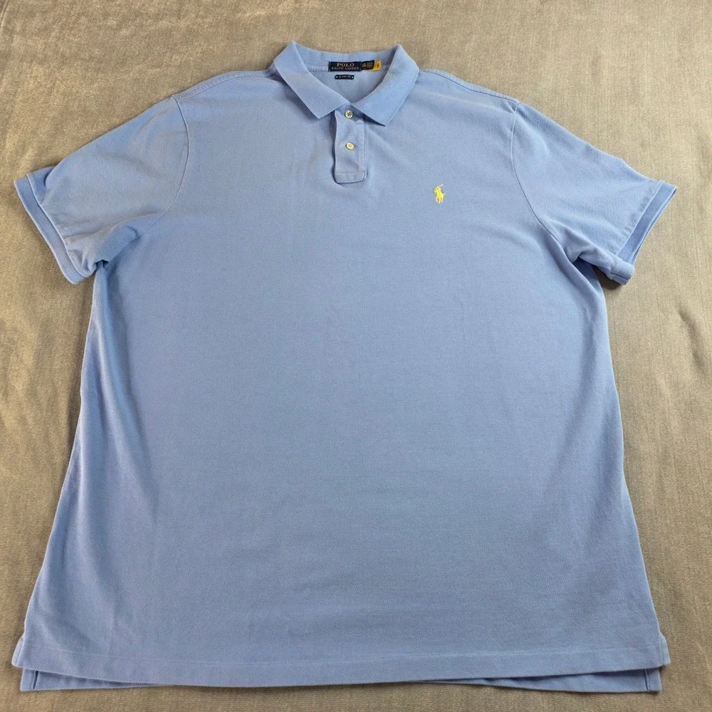Polo Ralph‎ Lauren Mens XXL Classic Fit Light Blue Yellow Pony Polo Shirt Cotton